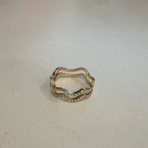 Gold Wavy Stackable Ring with Pavé Crystals - Women's Jewelry